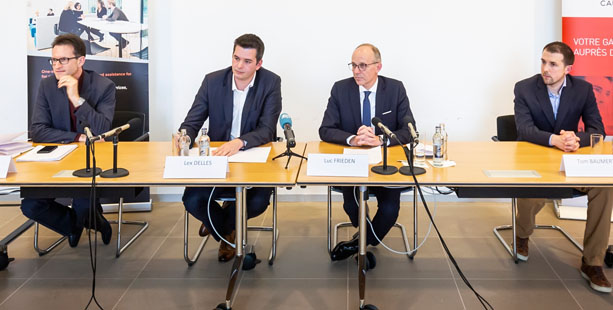 Carlo Thelen, directeur général de la Chambre de Commerce; Lex Delles, ministre des Classes moyennes, ministre du Tourisme; Luc Frieden, président de la Chambre de Commerce et Tom Baumert, CEO de la House of Entrepreneurship (de g. à dr.)